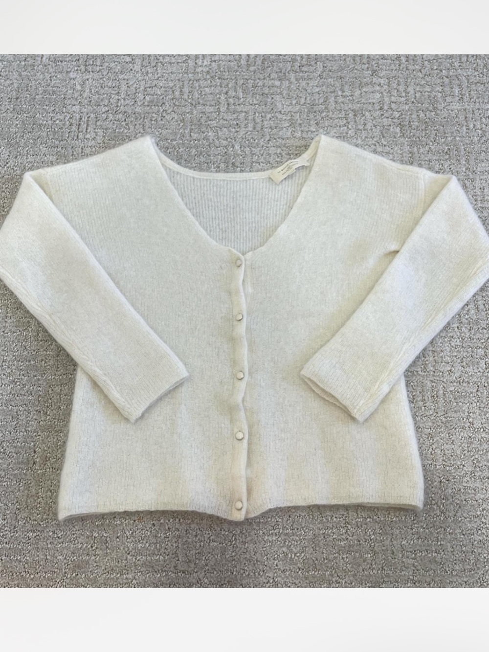 Light Cream Sézane V-Neck Button Cardigan Sweater